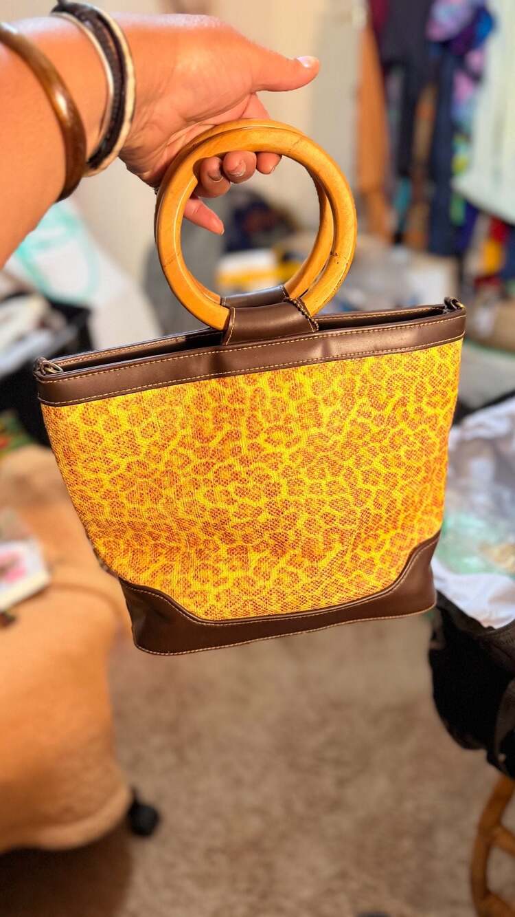 Nwot!!! Bueno Leopard Print Woven Tote Bag with Wooden Handles